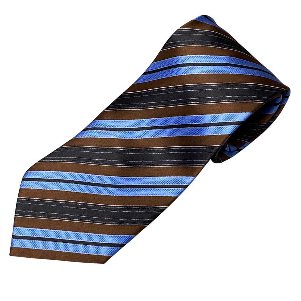 Stefano Ricci Mens Silk Tie Brown Blue Black Diagonal Striped Made in Italy